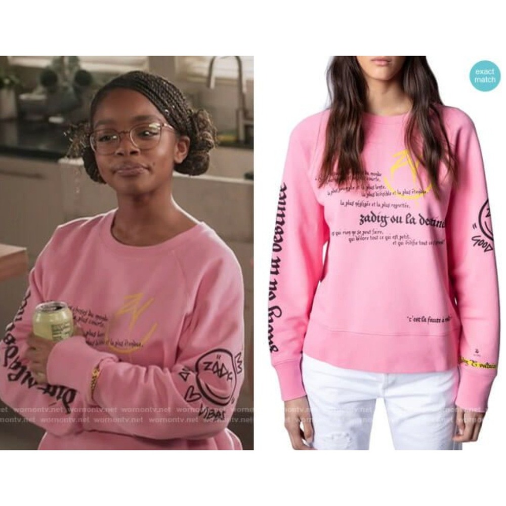 Zadig & Voltaire Sweatshirt Crewneck Pink Graphic Small as Seen in Blackish